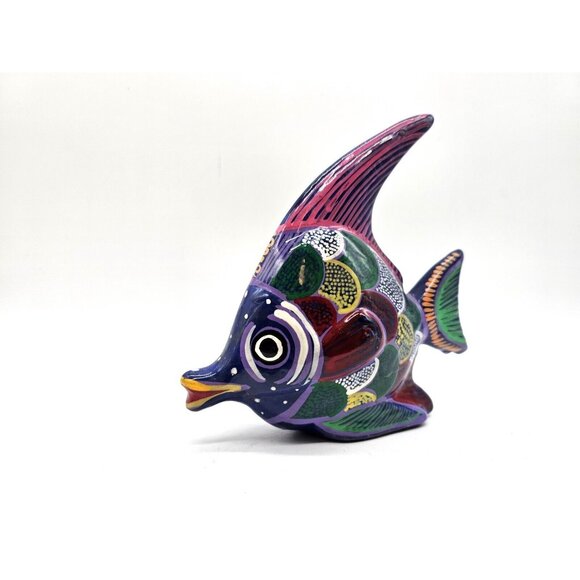 Hand Painted Terracotta Tropical Angel Fish Folk Art Mexican - Picture 2 of 11